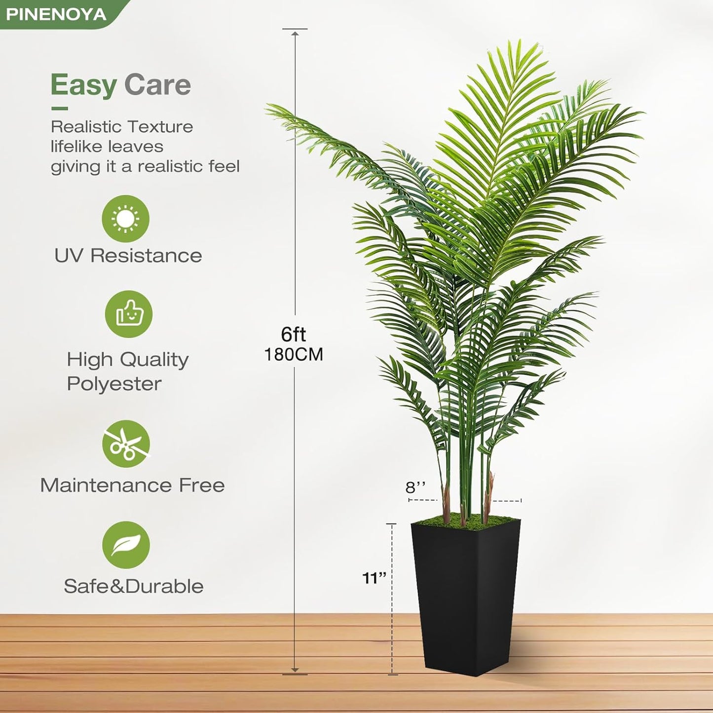 Artificial Palm Tree 6FT - Fake Tree with Black Tall Planter - Faux Tr