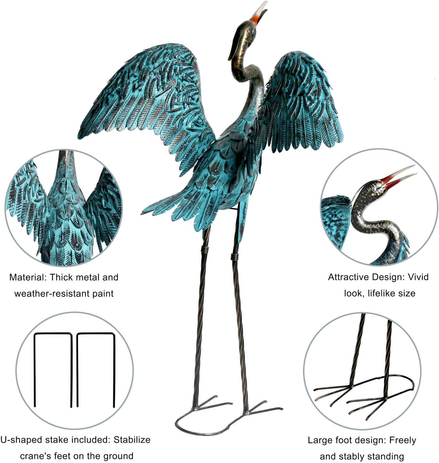 Natelf Garden Crane Sculptures & Statues, Blue Heron Decor Outdoor Lar