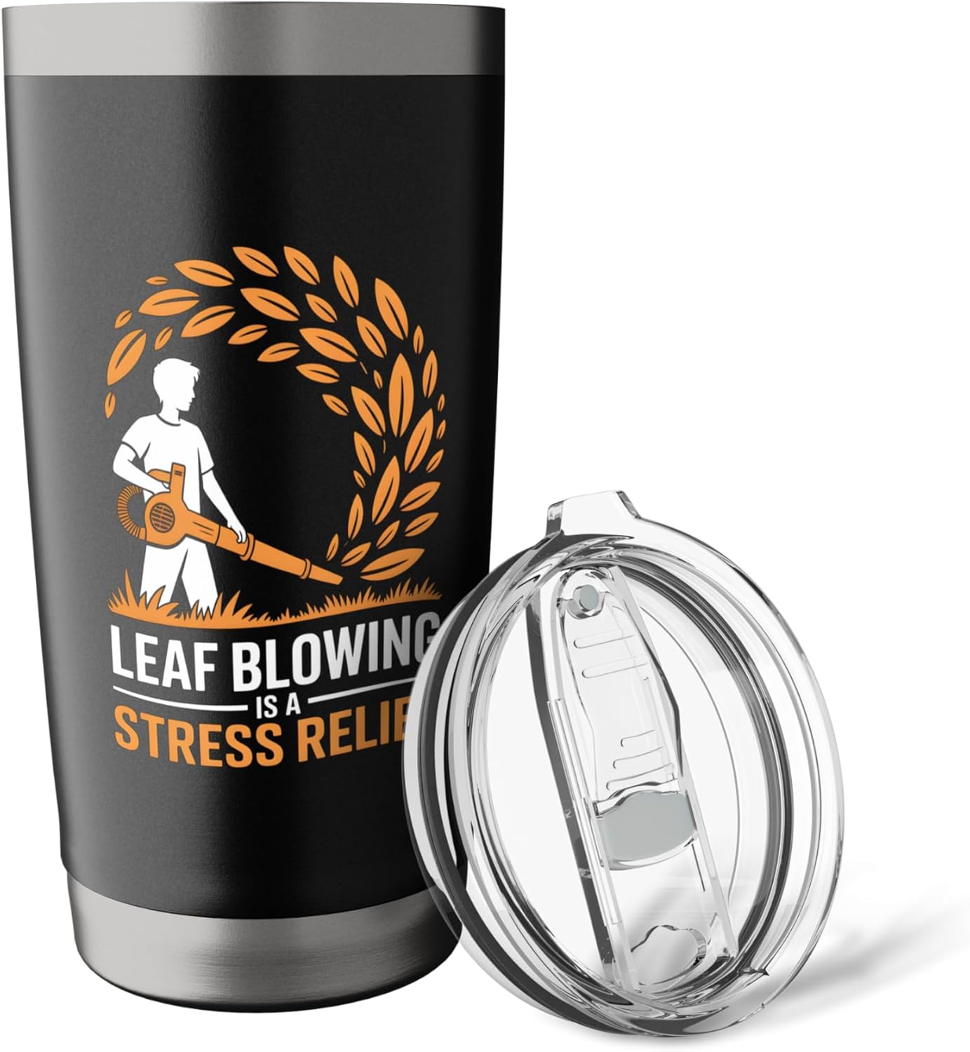 Leaf Blowing Is A Stress Relief Funny Lawn Care Humor Stainless Steel Insulated Tumbler