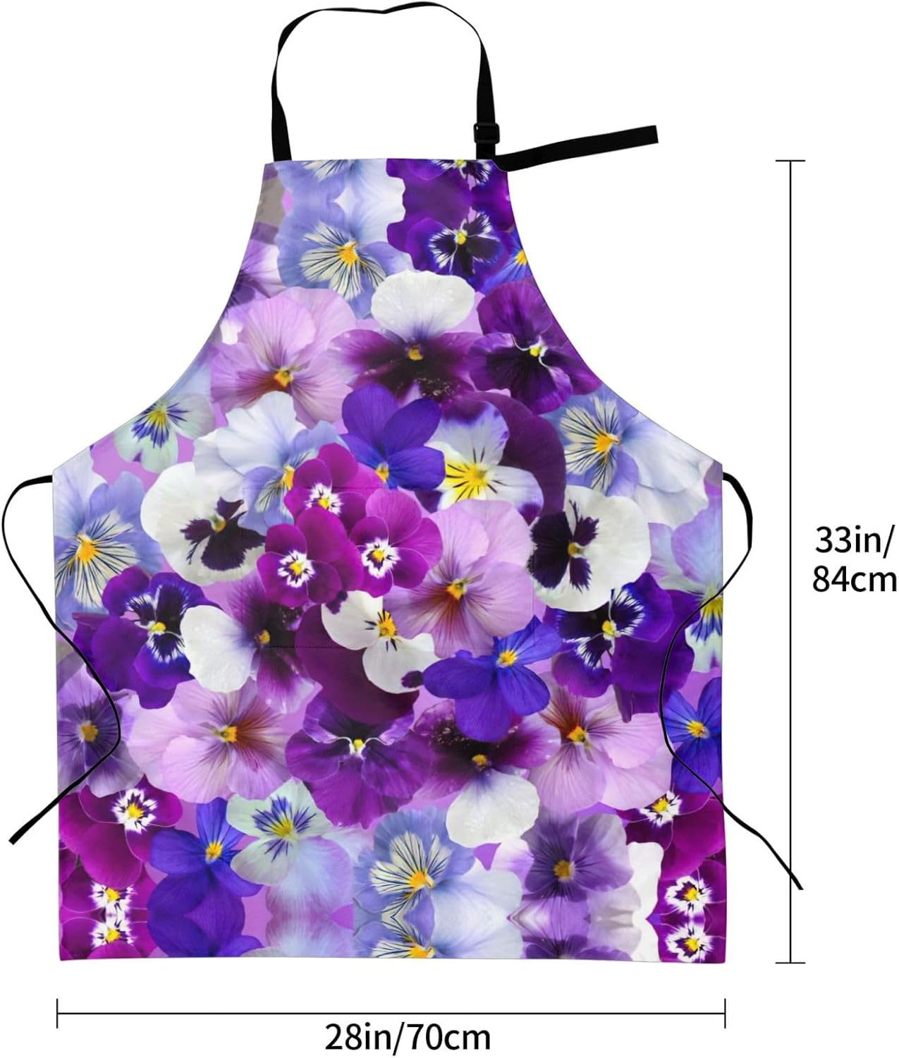 Purple Flower Print Laundry apron 28x33 In Waterproof Kitchen Apron with Pockets for Cooking Baking