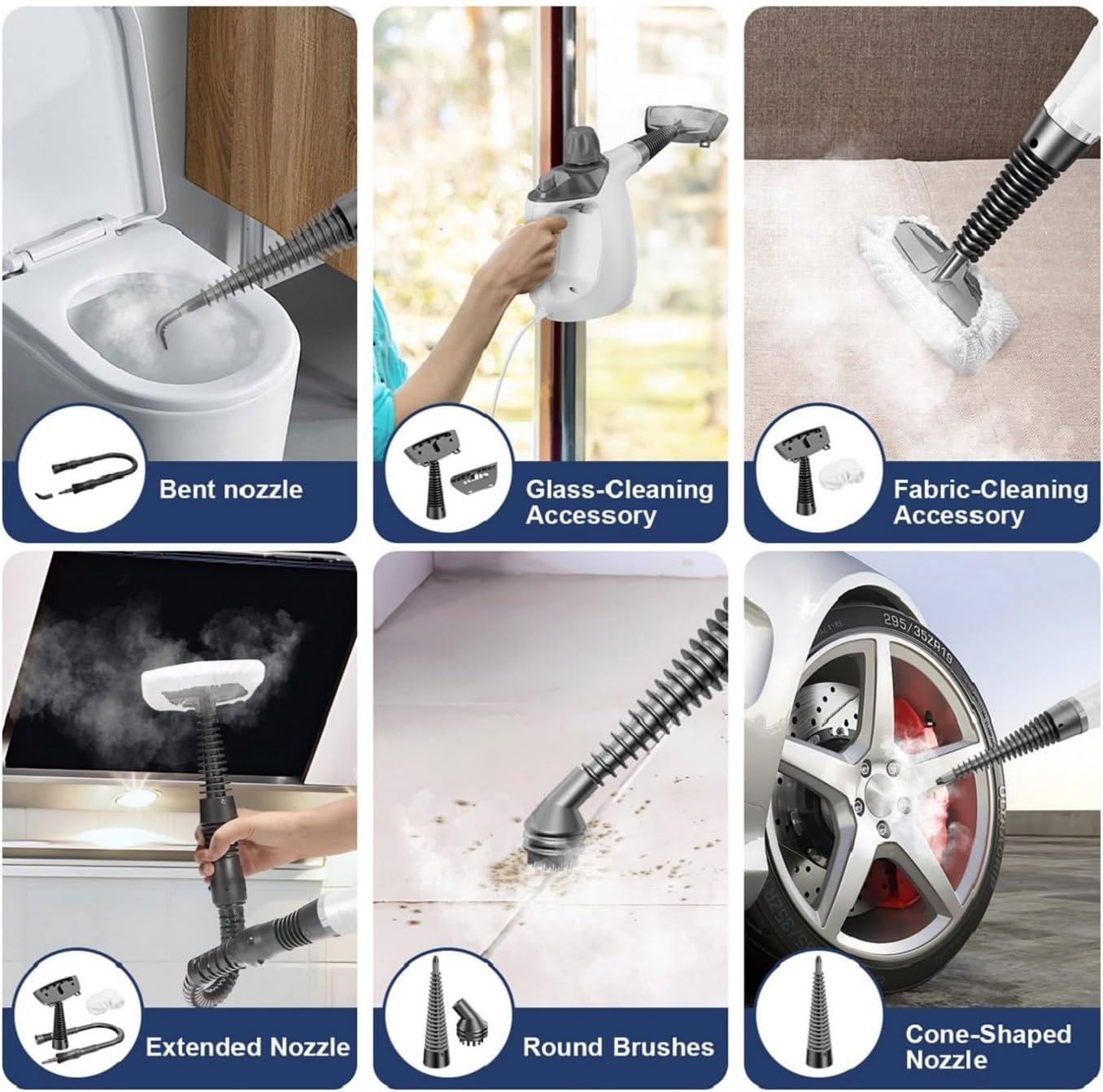 Handheld Steam Cleaner, Steam Cleaner with 16 PCS Accessory & Safety Lock, 500ML Capacity, Multi-Surface Deep Cleaning for Home, Car, Bathroom, Grout, Floor, Window (White)