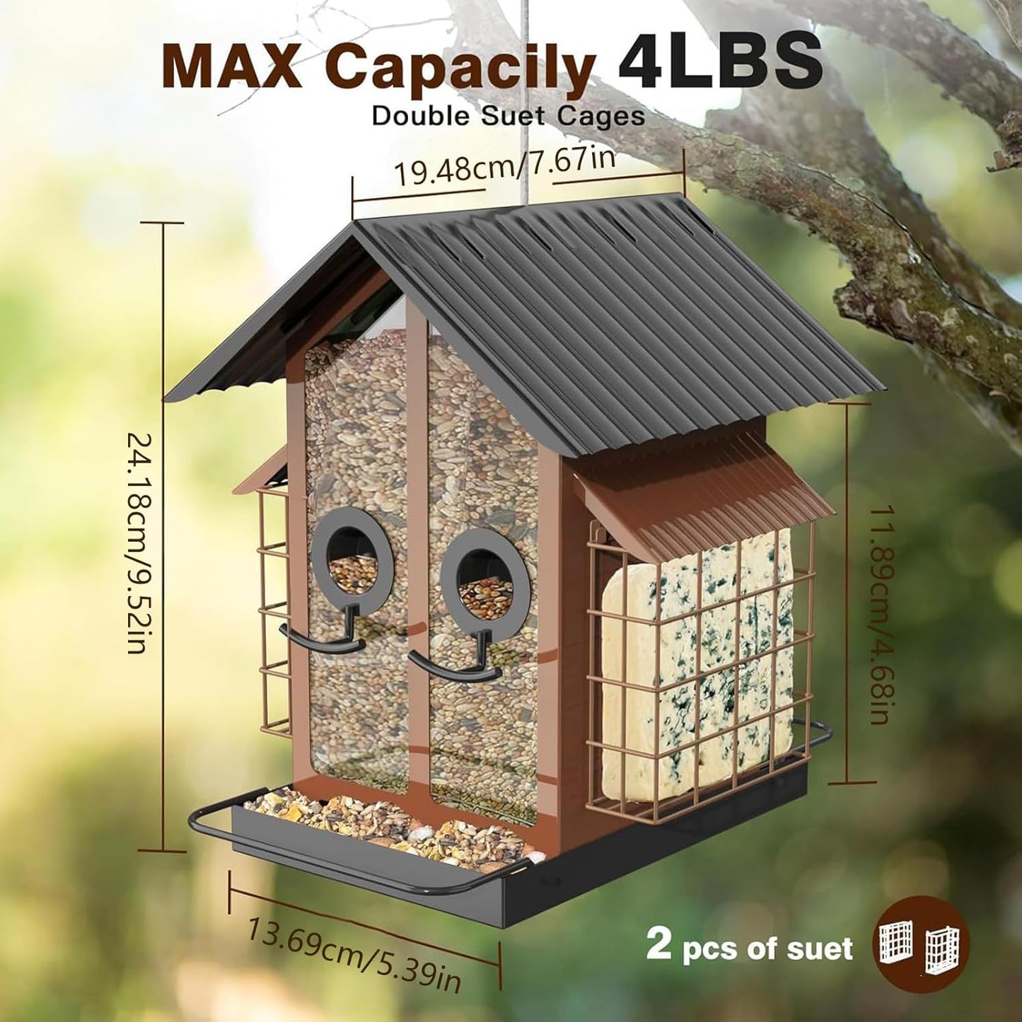 Bird Feeders for Outdoors, Metal Squirrel Proof Birding Supplies, Medium Outdoor Bird Feeder with Protective Cage, Feeding with Compact Design, Sturdy Weather-Resistant Material
