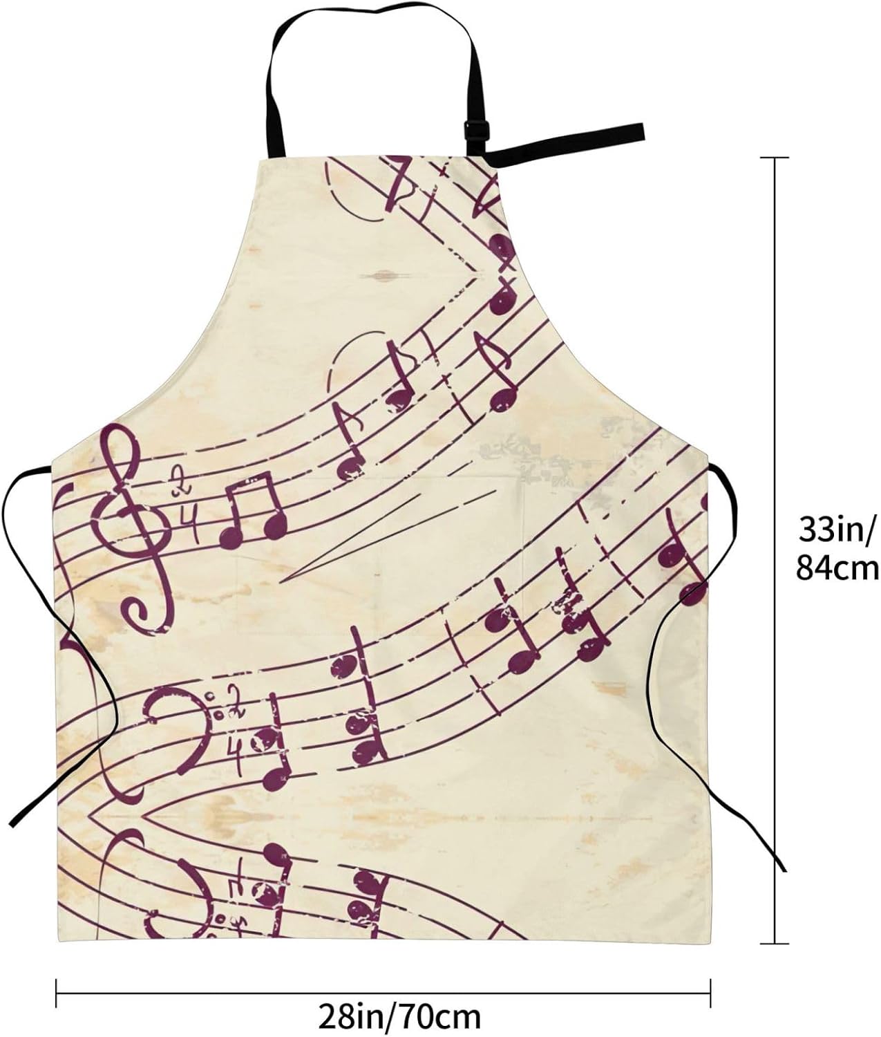 Musical Note Floral Print Laundry apron 28x33 In Waterproof Kitchen Apron with Pockets for Cooking Baking