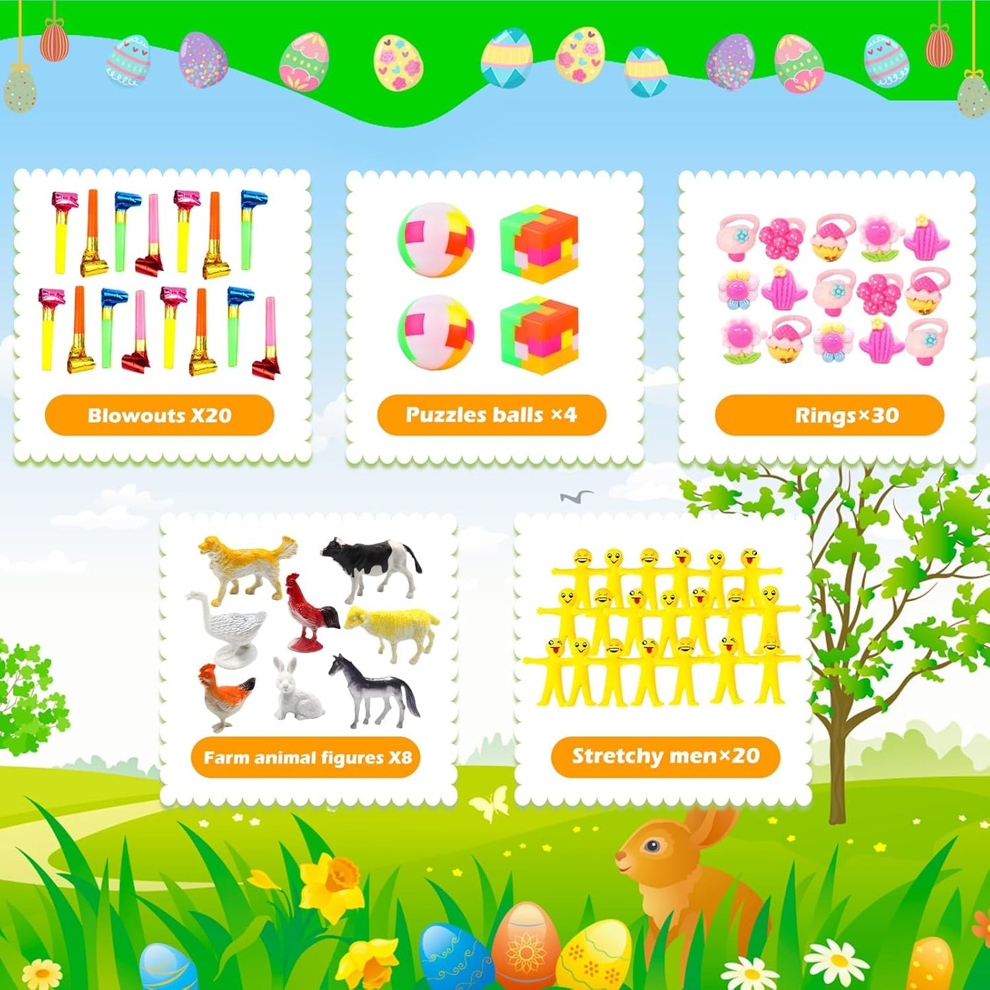 GOAUS Easter Egg Fillers Party Favors for Kids, 220 Pcs Small Toys Prizes Bulk, Goodie Bags Stuffers, Treasure Box Toys for Classroom, Prize Box Birthday Goody Bag