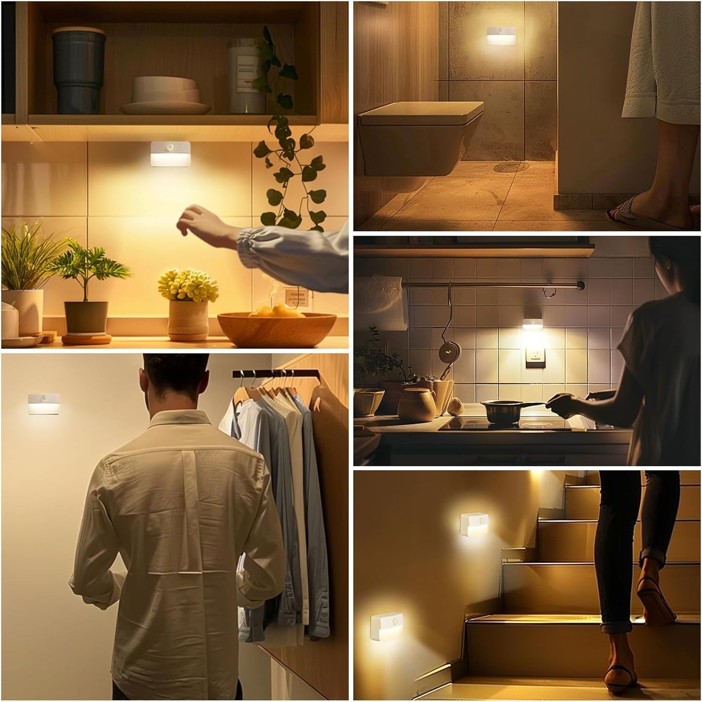 8 Pack Motion Sensor Stair Light for Indoor, Battery Operated Closet Lights, Wireless Stick on Anywhere Hallway Lamp, Portable Led Night Lamps for Bedroom Under Cabinet Kitchen