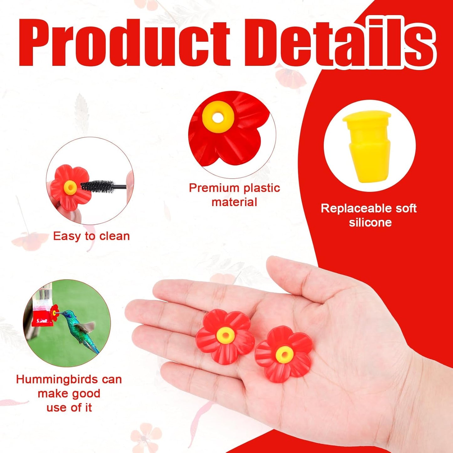 20pcs Hummingbird Feeder Replacement Flowers with 2 Cleaning Brush, Hu