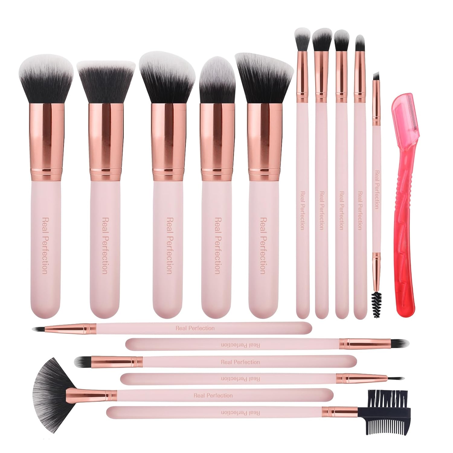 Real Perfection Makeup Brush Set 16 Pcs with 1 Eyebrow Razor Premium S