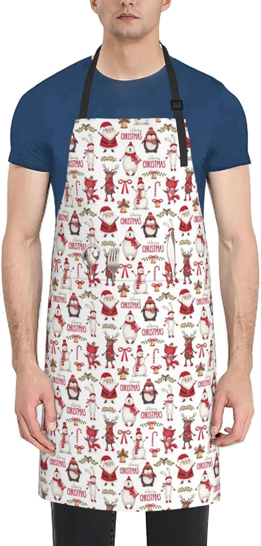 Christmas Santa Claus print Waterproof apron with pocket adjustable cooking apron for adult kitchen bibs to bake
