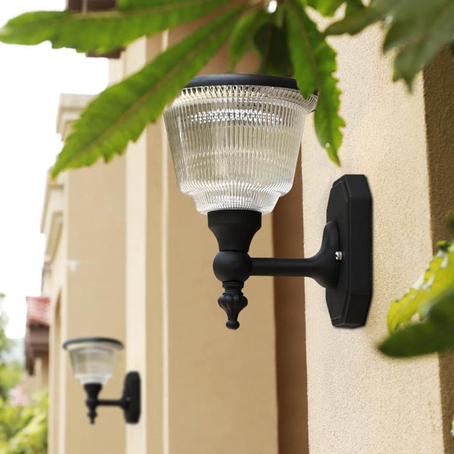 Lamp Solar Wall Lights Outdoor 2 Pack Waterproof Black Finish Anti-Rust Mount Light LED Decorative Lamps for Deck Step Fence Post Pathway and Garden Lighting E(A)