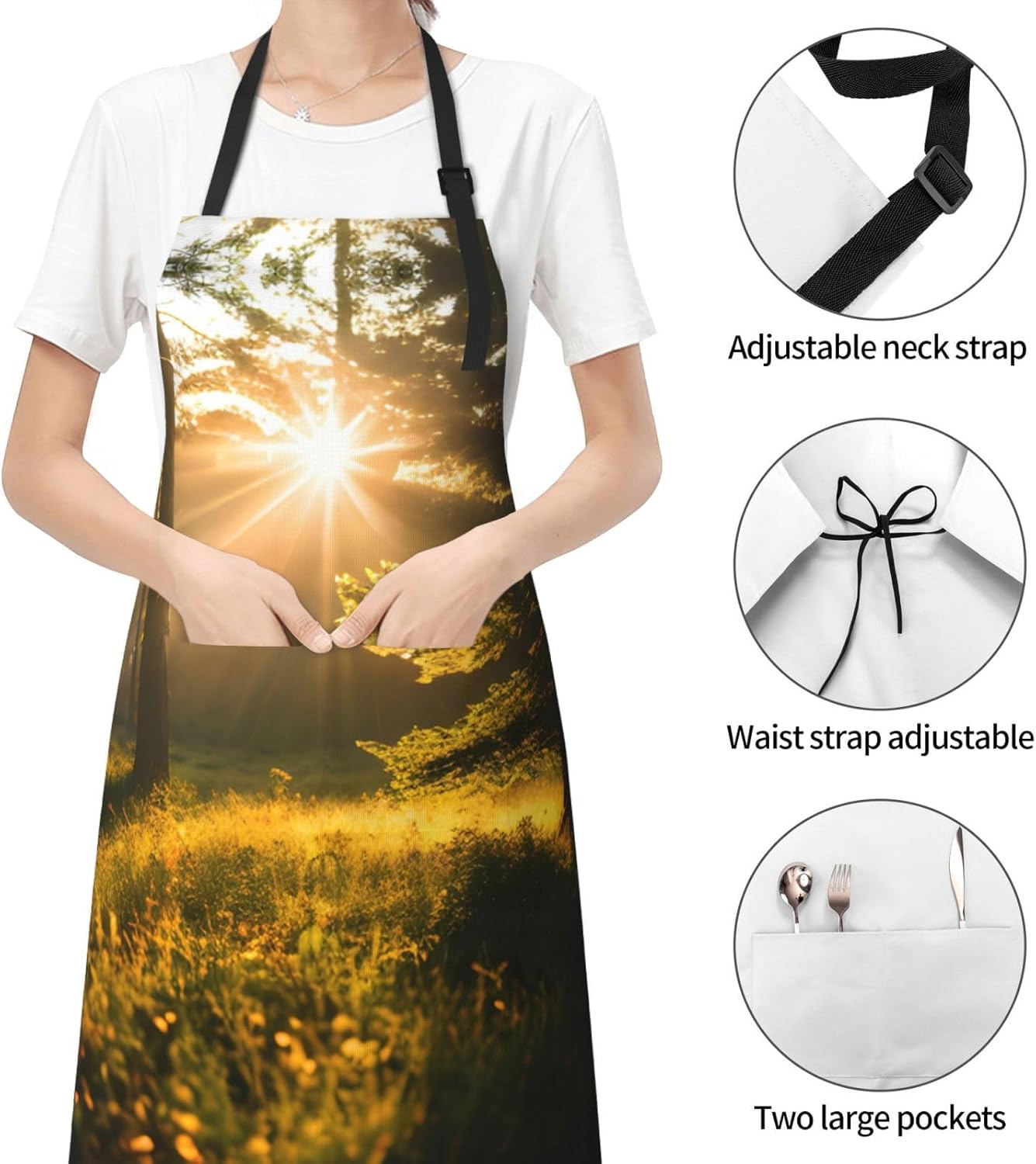 Morning Sunlight in Wilderness print Waterproof chef's apron with pocket apron for kitchen cooking baking barbecue and gardening