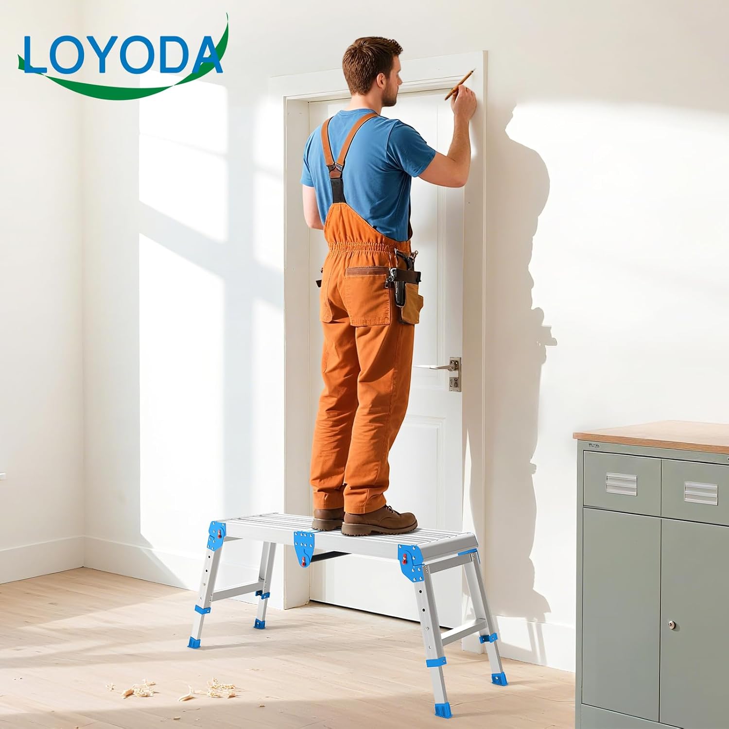 Work Platform 500 Lbs, Folding Step Stool with One-Touch Automatic Fol