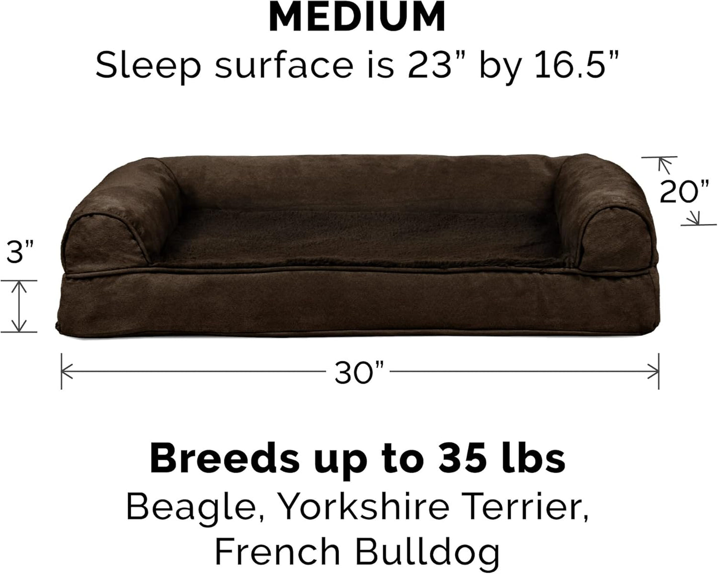 Furhaven Orthopedic Dog Bed for Medium/Small Dogs w/ Removable Bolster