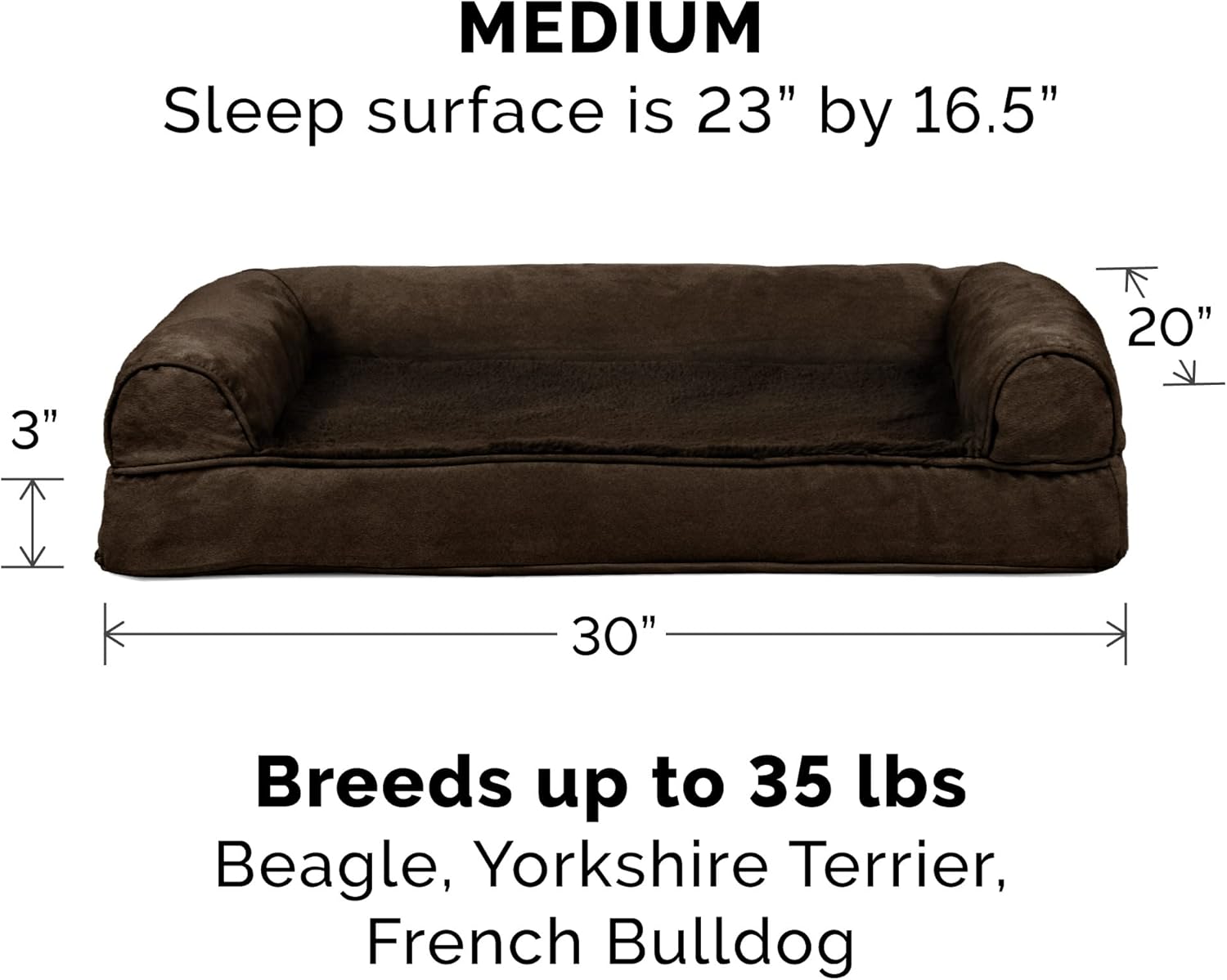 Furhaven Orthopedic Dog Bed for Medium/Small Dogs w/ Removable Bolster