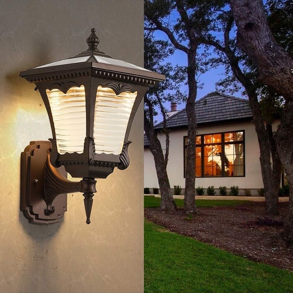 Kitchen Faucet Mount Lamp, Brown Solar Outdoor Waterproof Glass Lamps European Retro Industrial Aluminum Lights Door Villa Street Garden Community Lighting Wall Chandeli