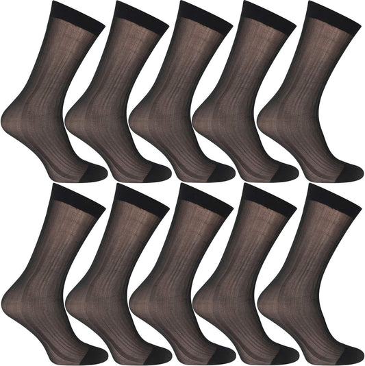 Uaussi 10 Pairs Mens Ultra Thin Dress Socks Silk Sheer Business Socks 
