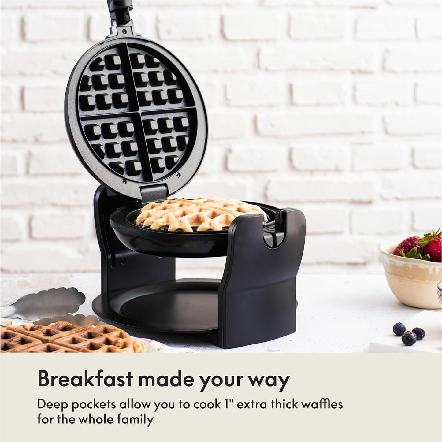 bella Classic Rotating Belgian Waffle Maker with Nonstick Plates, Removable Drip Tray, Adjustable Browning Control and Cool Touch Handles, Black