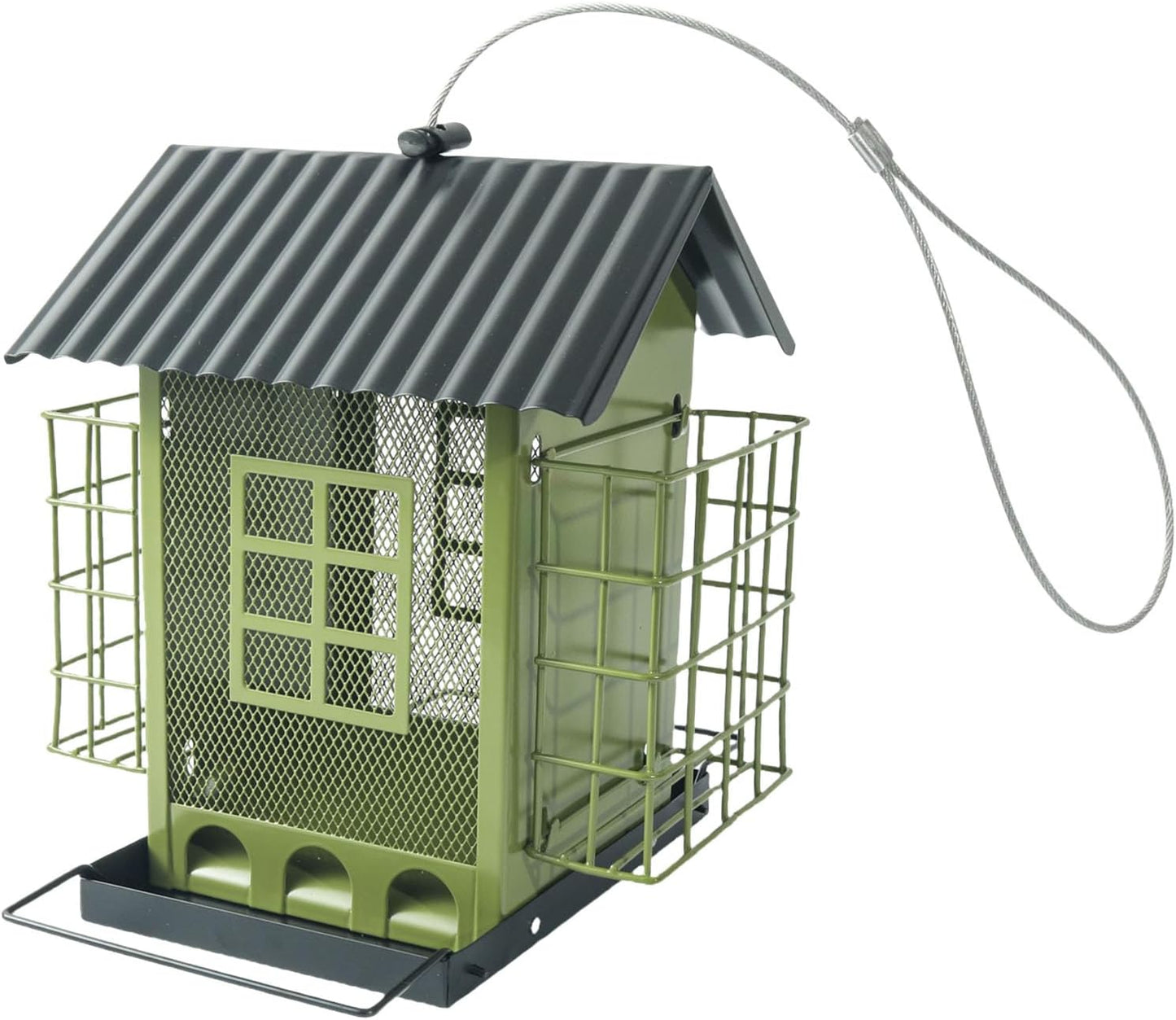 Decorative Outdoor Bird Feeders Squirrels Proof Double Roof Metal Bird