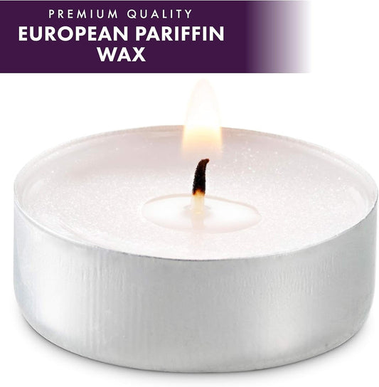 MontoPack Unscented Tea Light Candles 100 Pack | 4 hours, White, Smokeless, Dripless Small Votive Paraffin Tealights | Long-Lasting for Home, Shabbat, Weddings, Events, Emergencies | Mini Candles Bulk