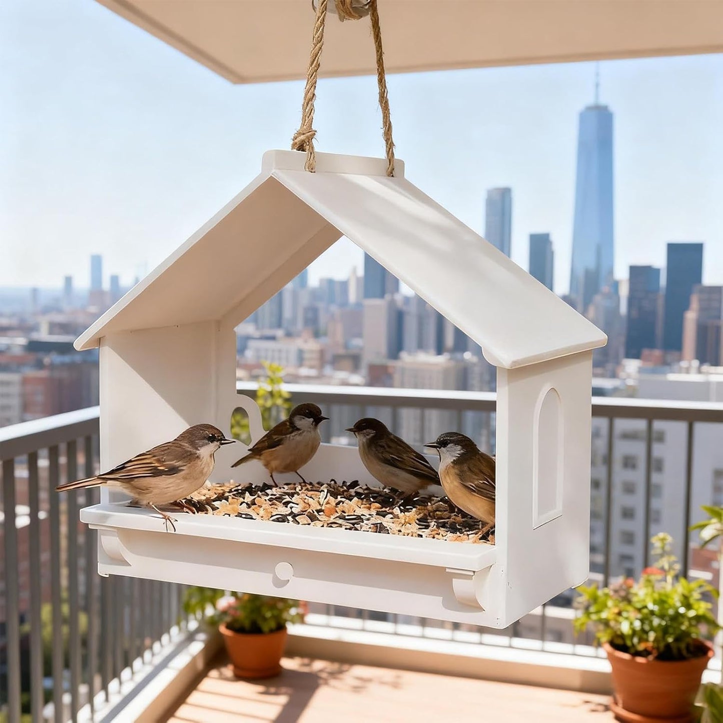 Bird House Feeder, Transparent Window Hummingbird Feeder with Decorati