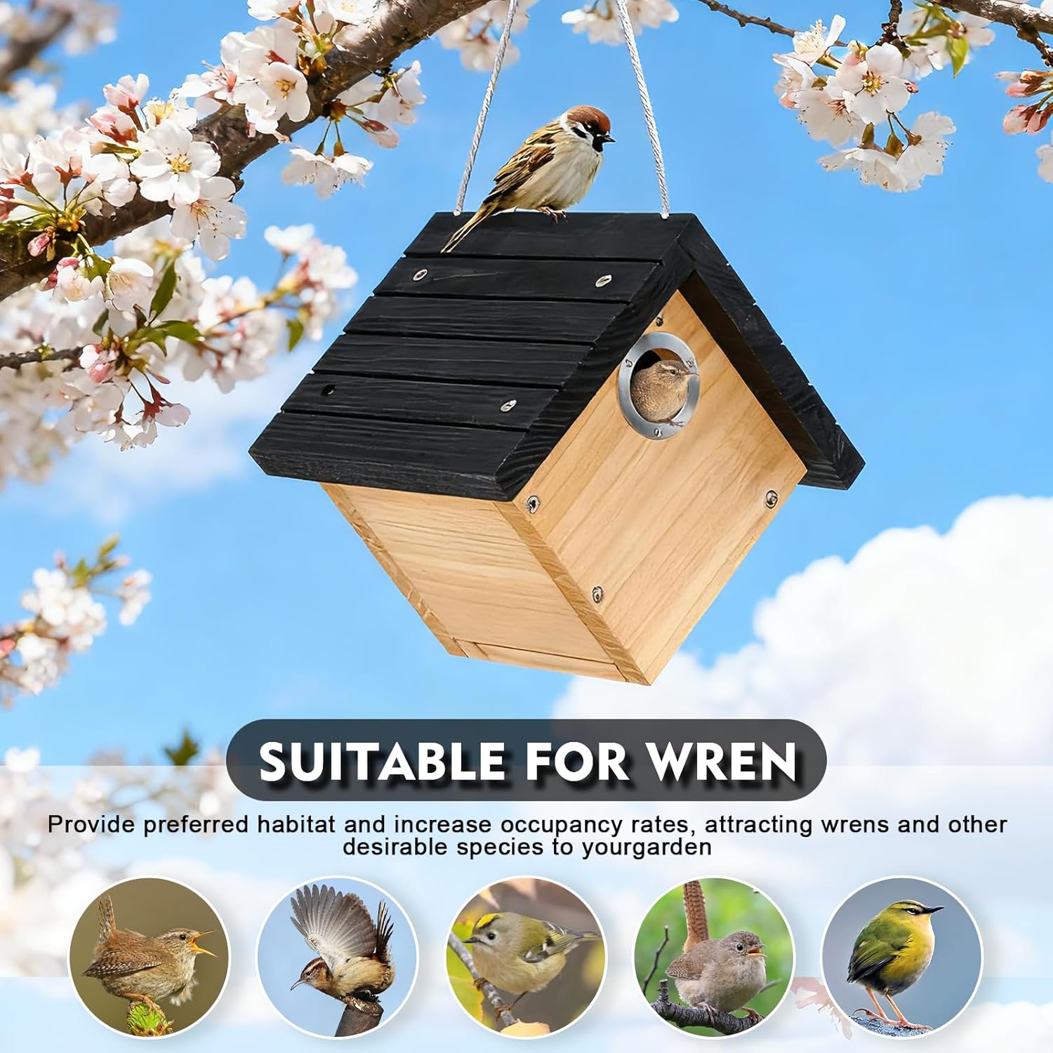Gtongoko Hanging Wren Bird Houses for Outside, Cedar Wooden Bird House