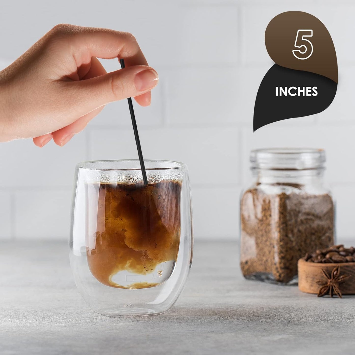 PAMI 1000 Black Stir Straws 5in Disposable Plastic Coffee Stirrers Swizzle Sticks for Cocktails, Hot & Cold Beverages (Black One Size)