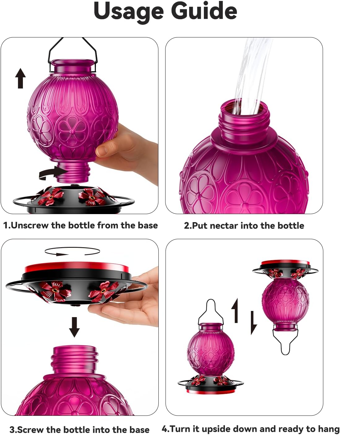 26Oz Hummingbird Feeder for Outdoors, Vintage Glass Bird Feeder with P
