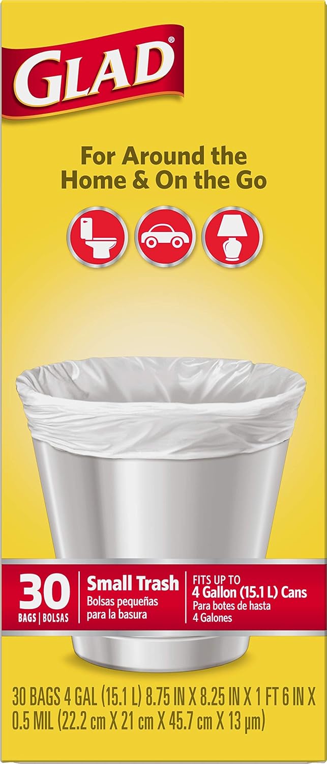 Glad Trash Bags, Small Garbage Bags - 4 Gallon White Trash Bag - 30 Co