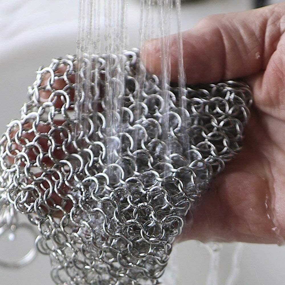 Cast Iron Cleaner 8"x6" 316L Stainless Steel Chainmail Scrubber for Griddle Skillet Dutch Oven Wok Stainless Steel Pot Cast Iron Pan