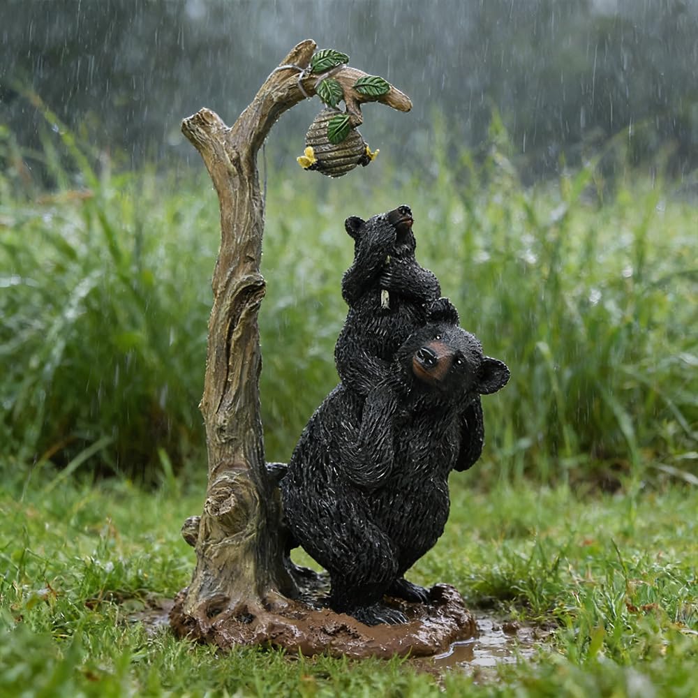 Retro Animal Statues, an Outdoor Fun Honeycomb Bear Solar lamp with a Unique Style, as a Distinctive Home Decoration Item, Placed in The Courtyard or Garden, with Lighting Function