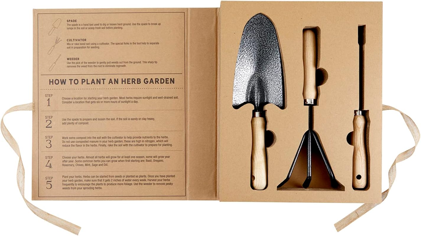 Santa Barbara Design Studio Garden Tool Set - Gift Boxed Steel Spade Cultivator & Weeder Gardening Essentials, 3-Pieces, You Grow Girl