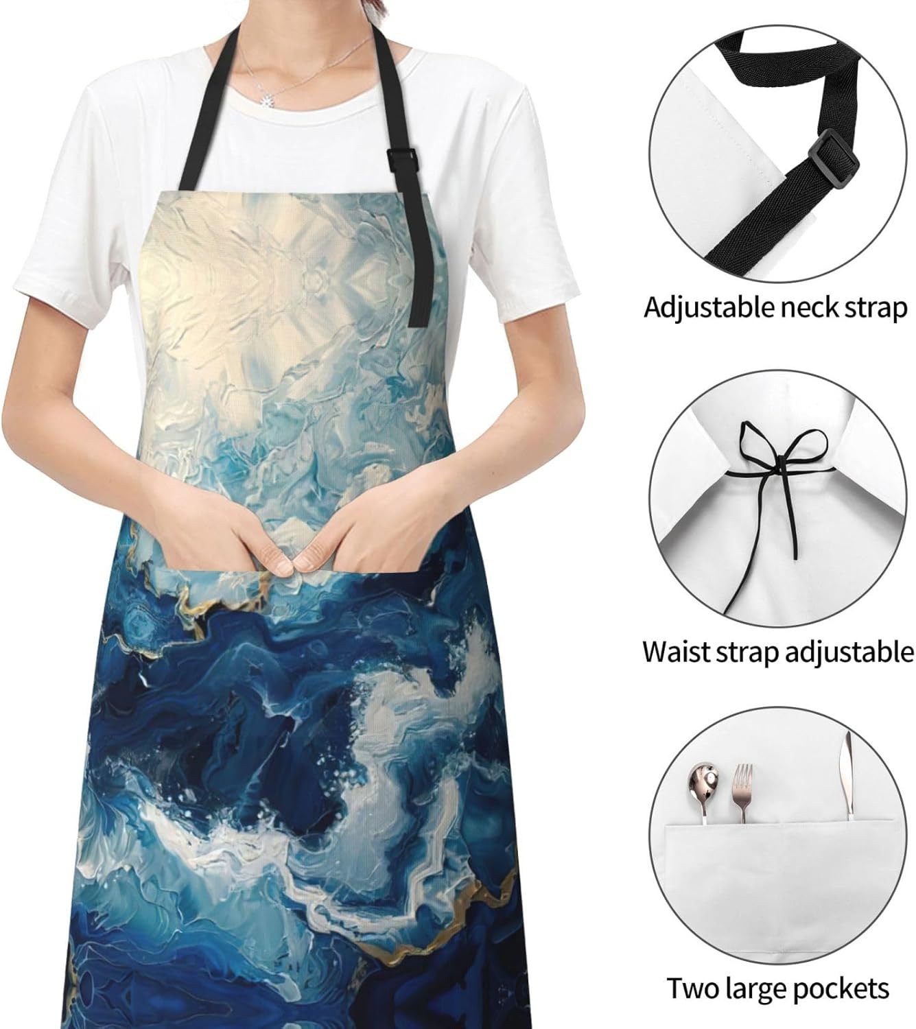 WITHIN THE TIDES print Waterproof chef's apron with pocket apron for kitchen cooking baking barbecue and gardening