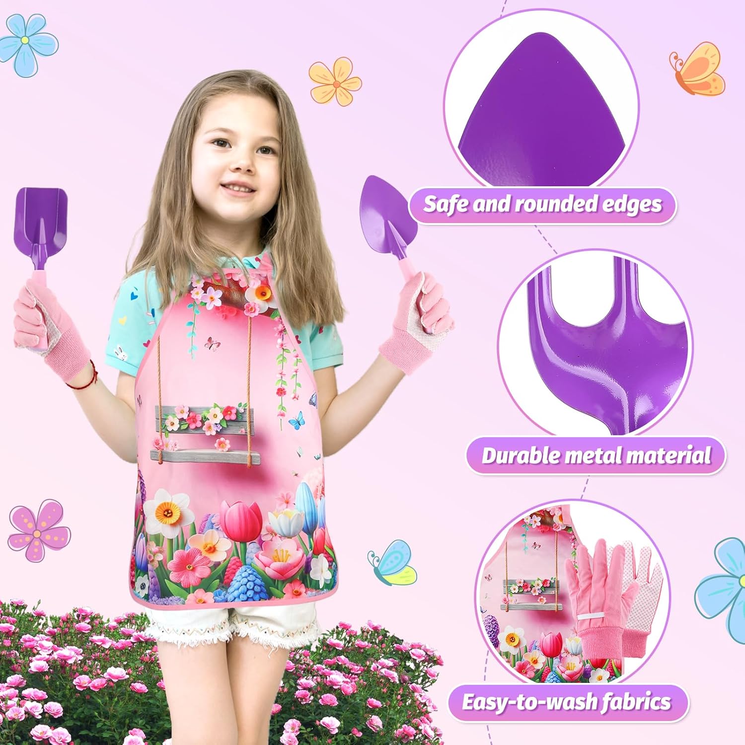 Kids Gardening Tool Set - Garden Tools for Kids with Shovel Trowel Rak
