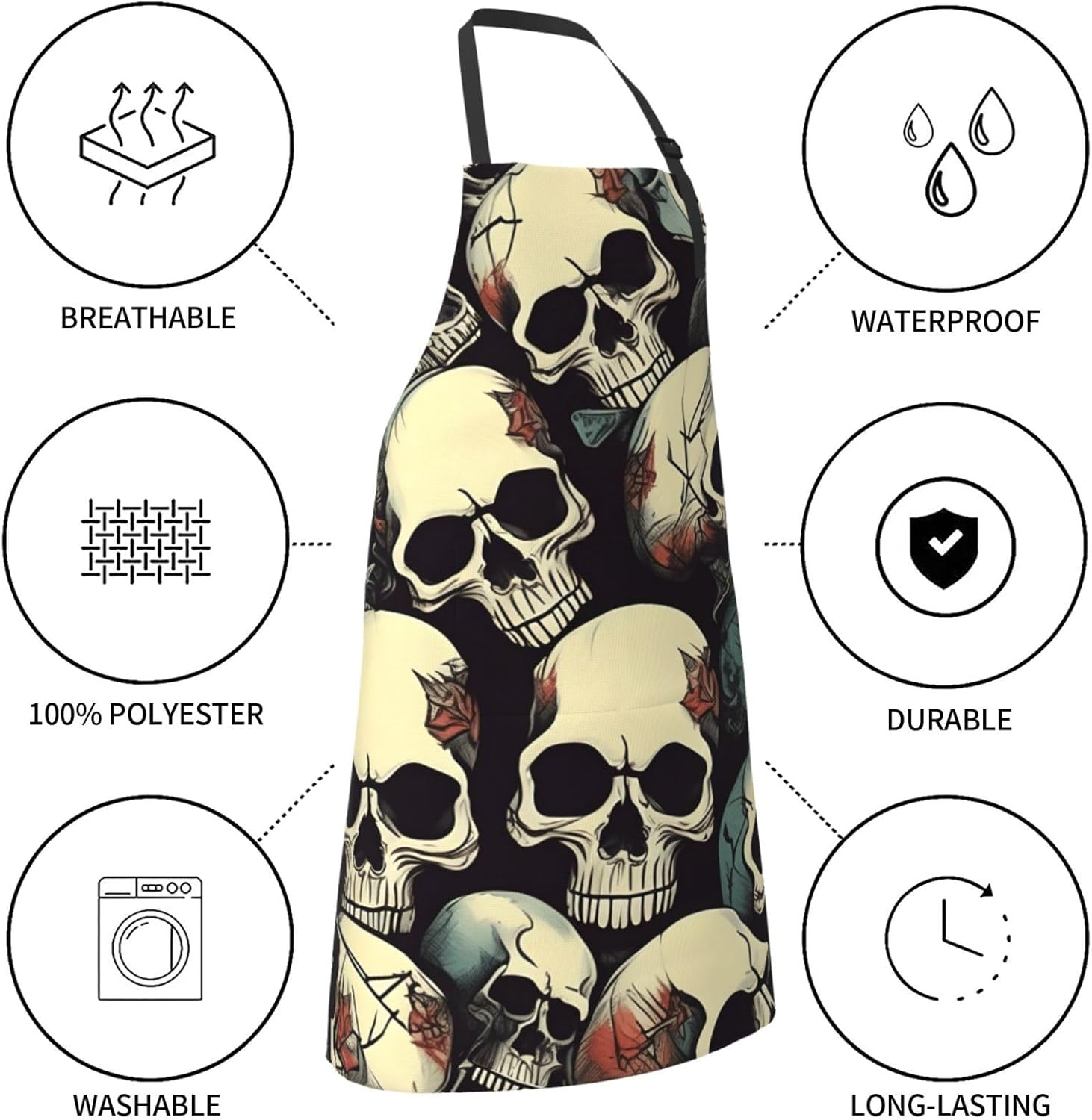 YANYU Skull Skeleton Print 28x33 In Kitchen Apron Stylish Chef Apron w