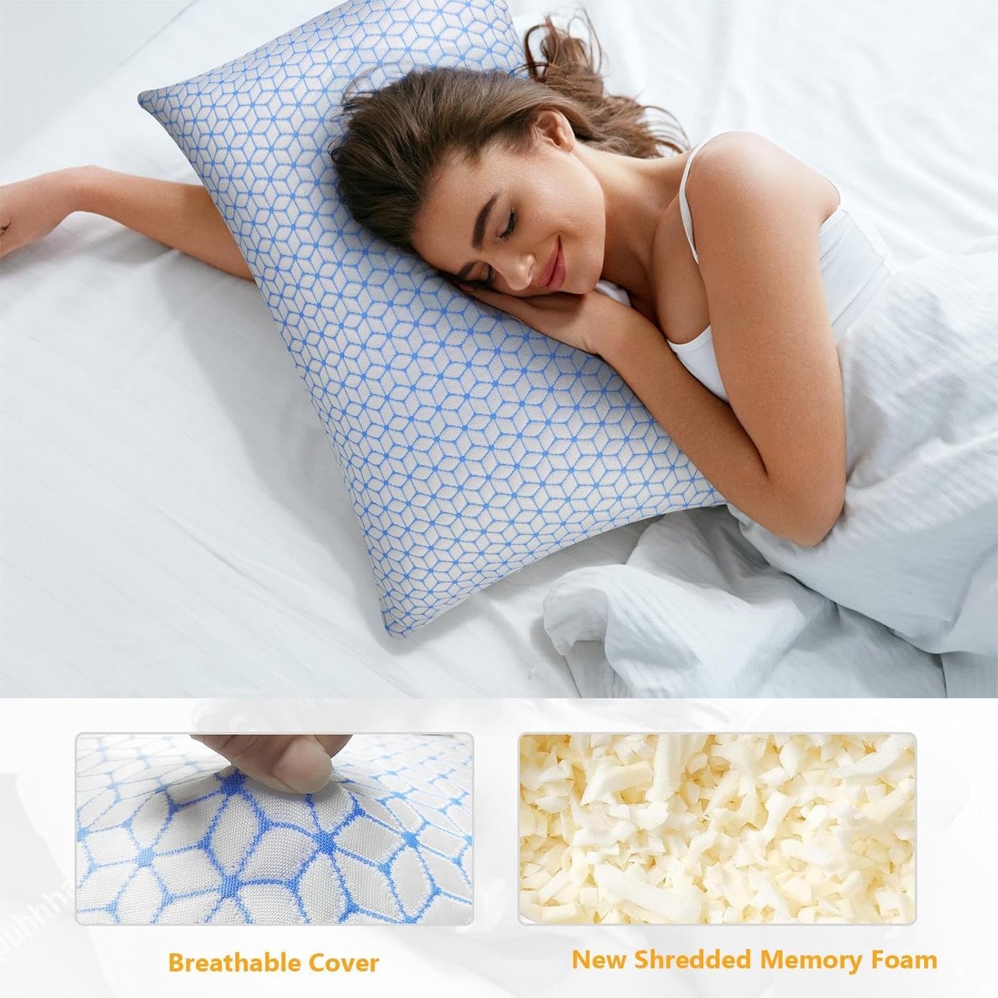 Shredded Memory Foam Pillows King Size Set of 2, Cooling Pillow Firm a