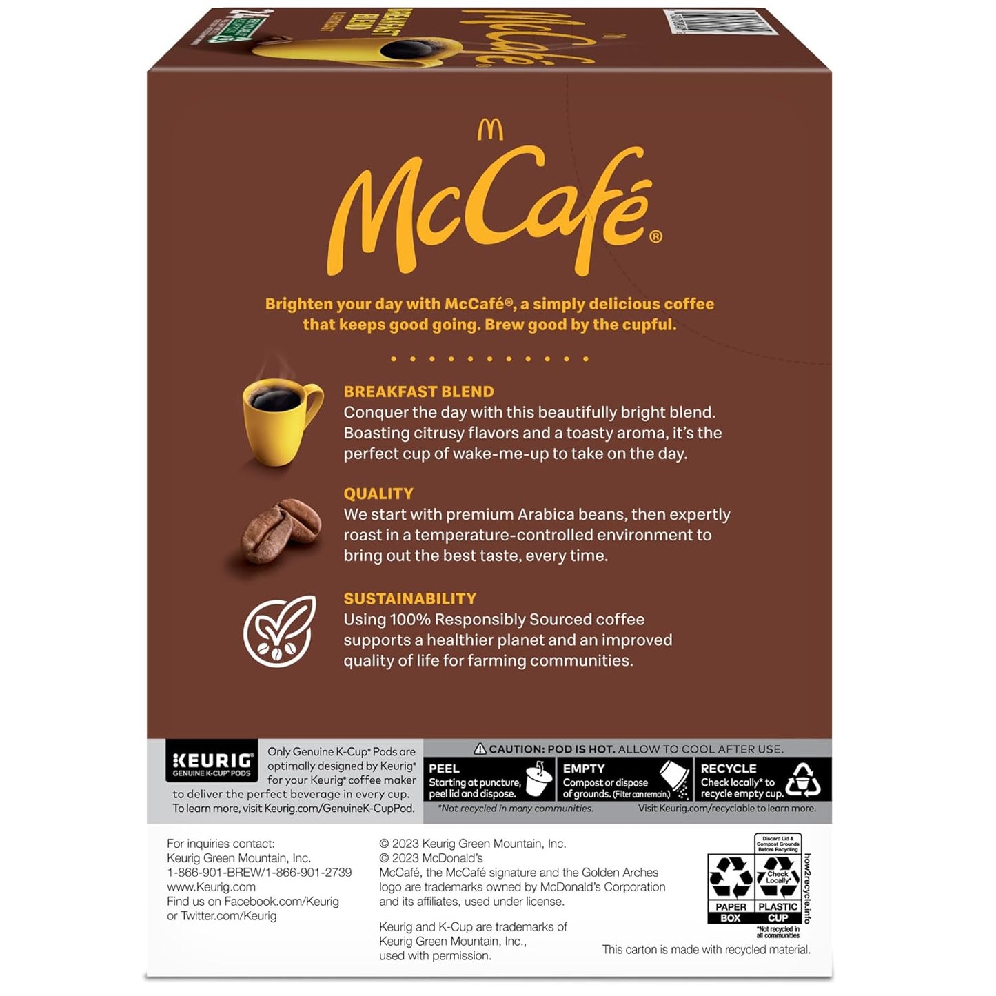 McCafe Breakfast Blend Coffee, Keurig Single Serve Keurig K-Cup Pods, Light Roast, 96 Count (4 Packs of 24)