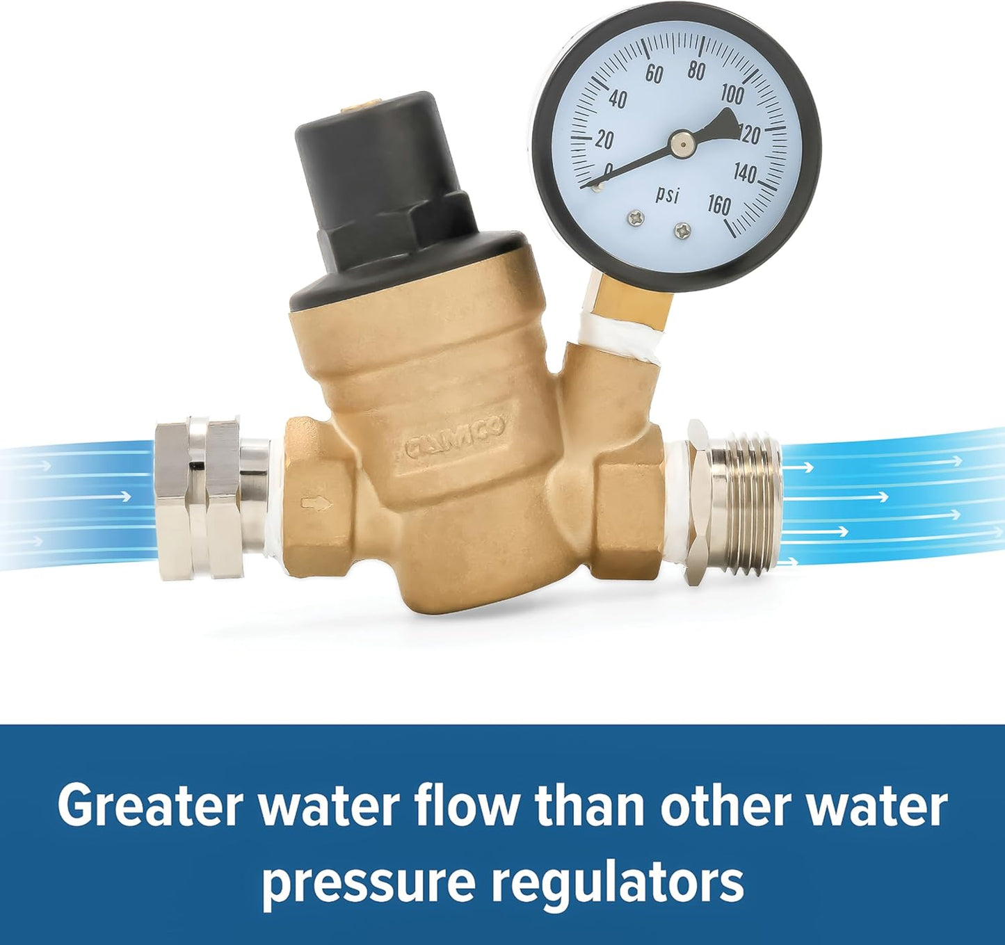 Camco Adjustable RV/Marine Brass Water Pressure Regulator | Help Stop 