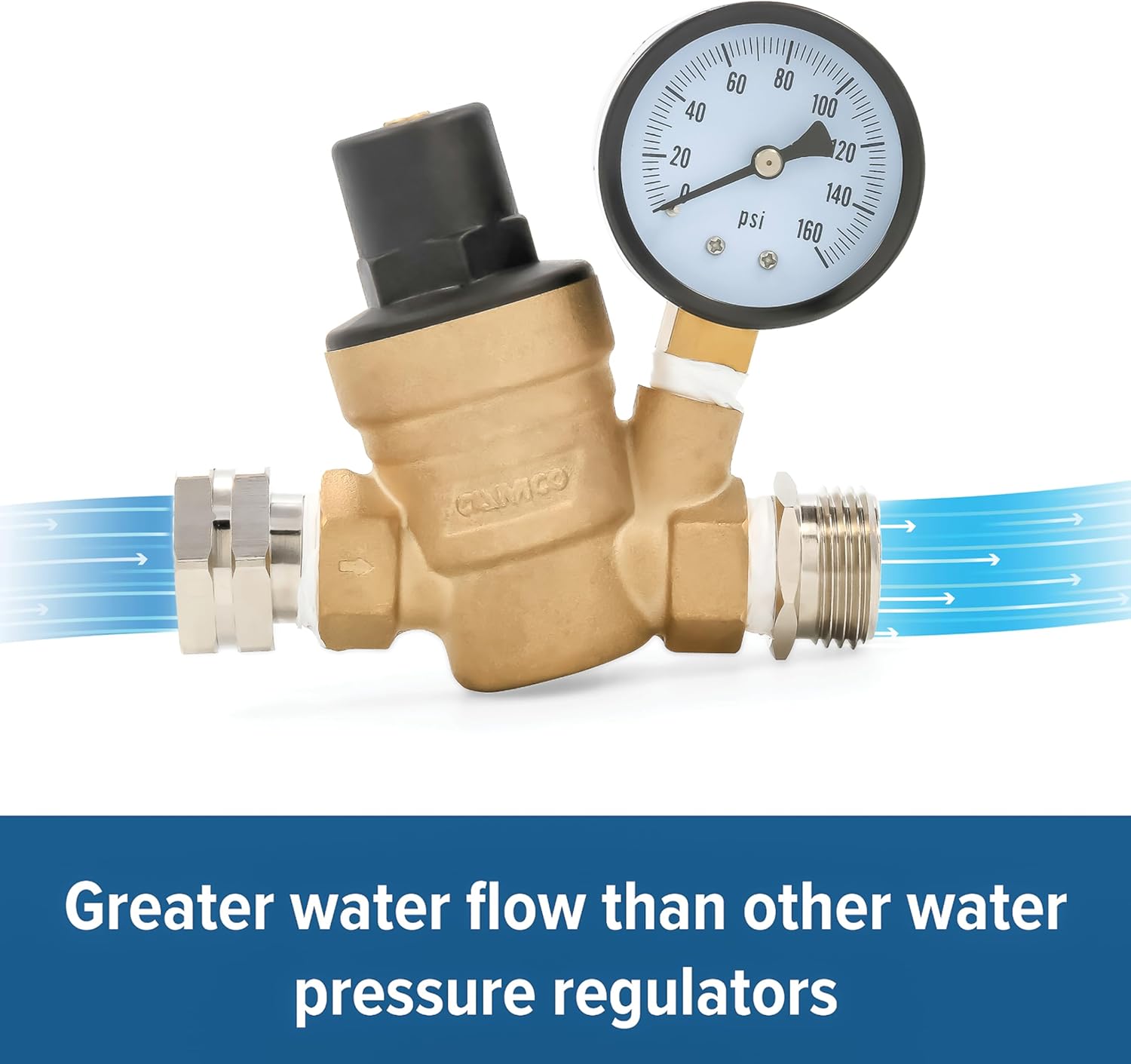 Camco Adjustable RV/Marine Brass Water Pressure Regulator | Help Stop 