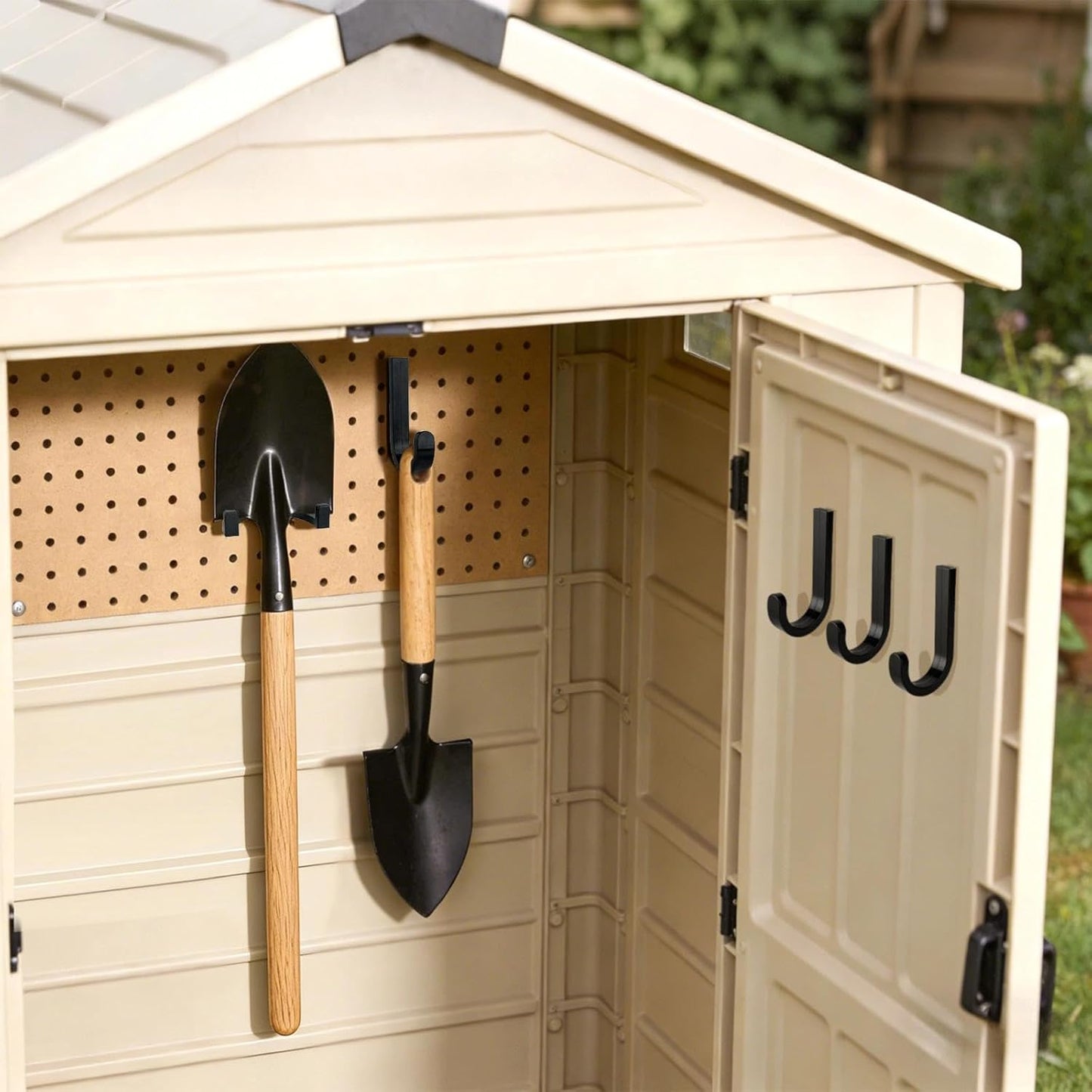 12 PCS ABS Storage Shed Tool Hooks, Black J-Shape and U-Shape Wall Mount Hooks for Organizing Garden Tools Like Shovels and Rakes in Sheds & Garages