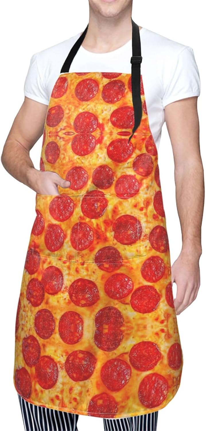 3D Pizza Pepperoni print Waterproof apron with pocket adjustable cooking apron for adult kitchen bibs to bake