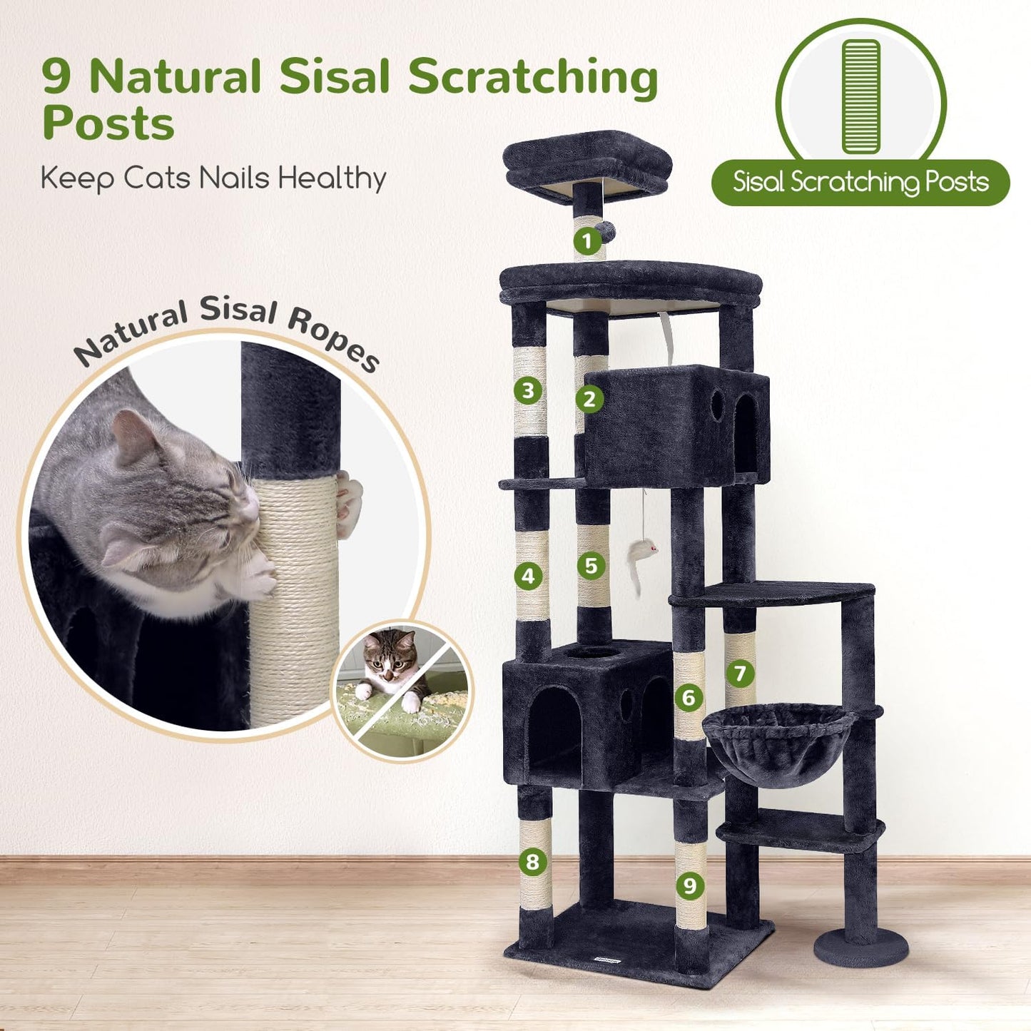 Globlazer Giant Cat Tree, 83 inch Cat Tree for Indoor Cats Large Adult