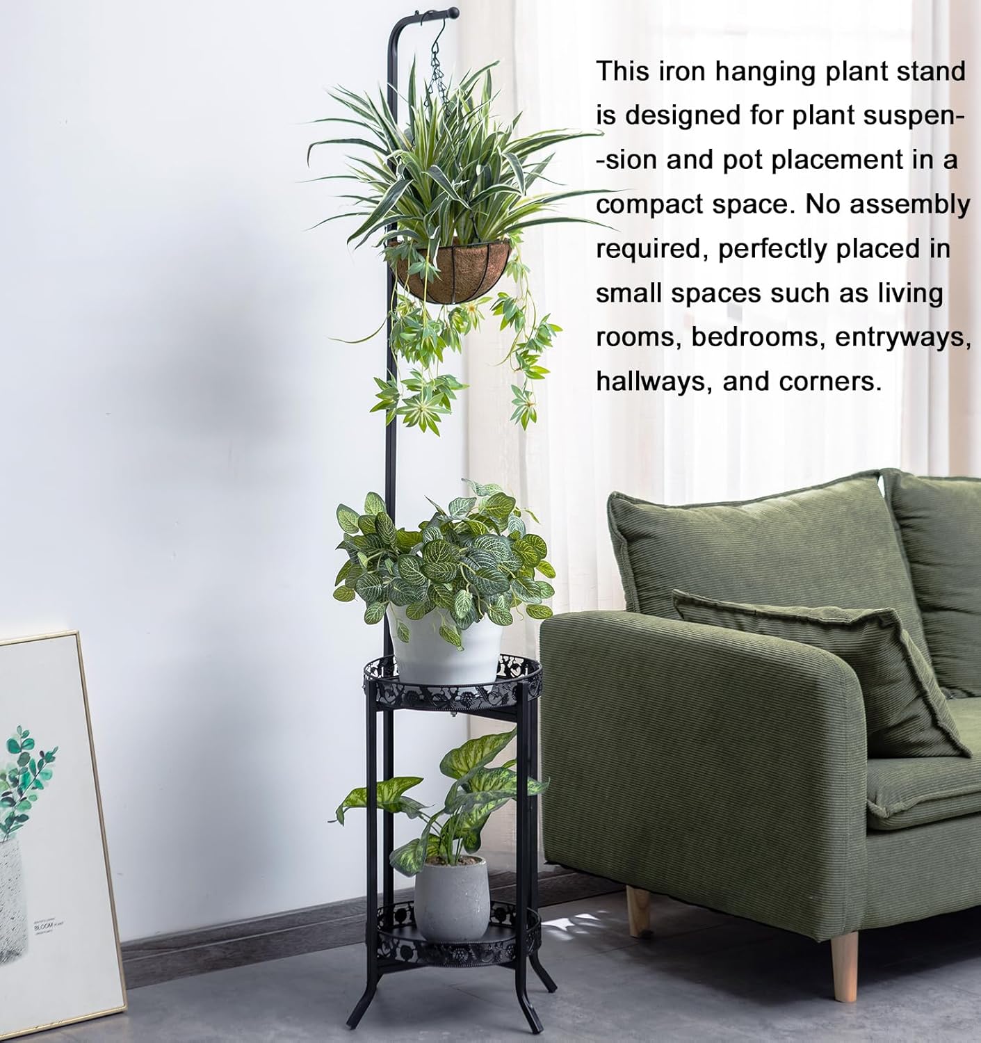 COPREE 2-tier Hanging Plant Stand, Space-Saving Iron Planter Shelves F