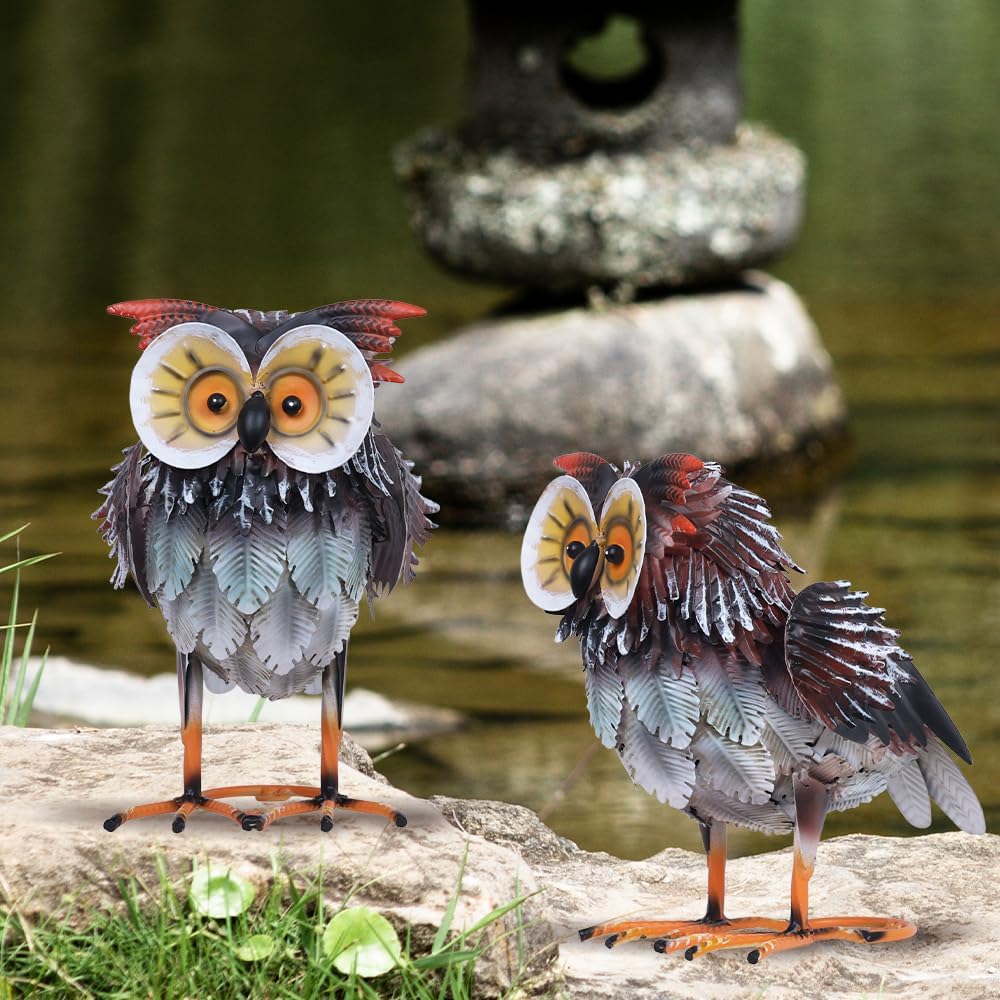 hogardeck Owl Garden Decor Outdoor Statues, Large Metal Bird Standing Yard Art, Lawn Sculptures Ornaments for Outside Patio Pond Backyard, Holiday Sympathy Gifts for Grandma Mom