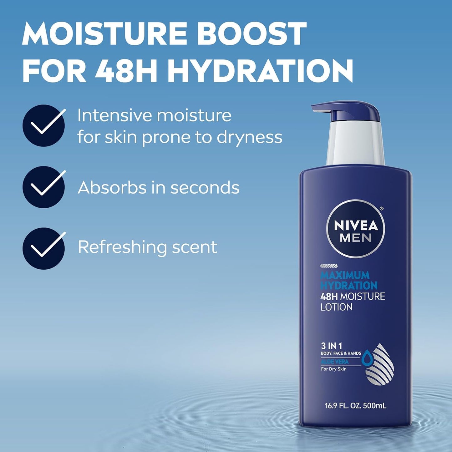 NIVEA MEN Maximum Hydration 48-Hour Moisture Body Lotion for Dry Skin,