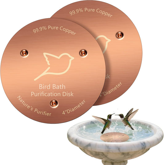 2PCS Bird Bath Copper Disk,1mm Thick Reinforced 99.99% Pure Copper Disc with Triple-Point Support,Bird Bath Accessories for Outside Birdbaths Bowls Physical Safe Water Cleaner for All-Season Use