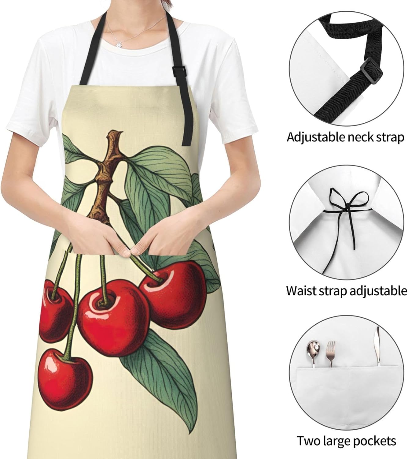 lovely sweet red cherry print Waterproof chef's apron with pocket apron for kitchen cooking baking barbecue and gardening