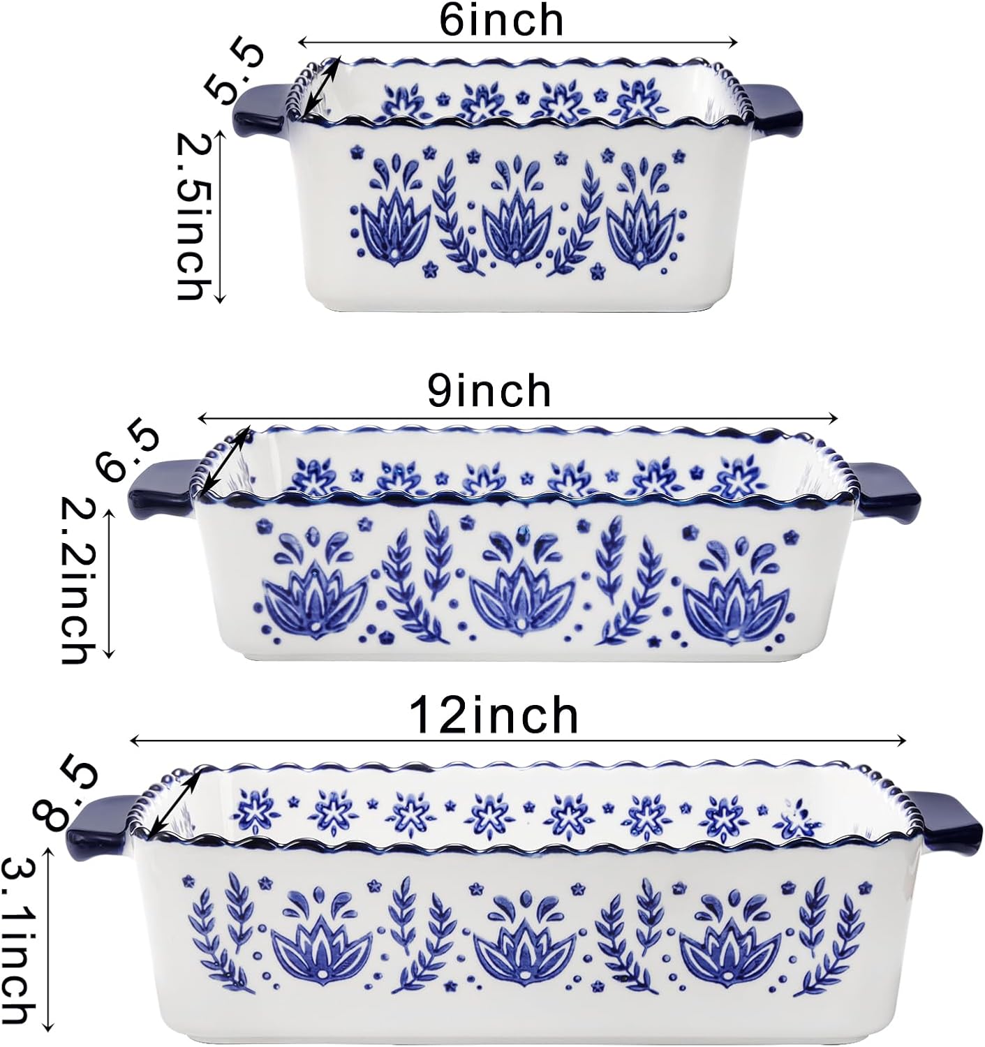 SOUJOY 3 Pack Porcelain Bakeware Set, Rectangular Baking Dishes, Lasag