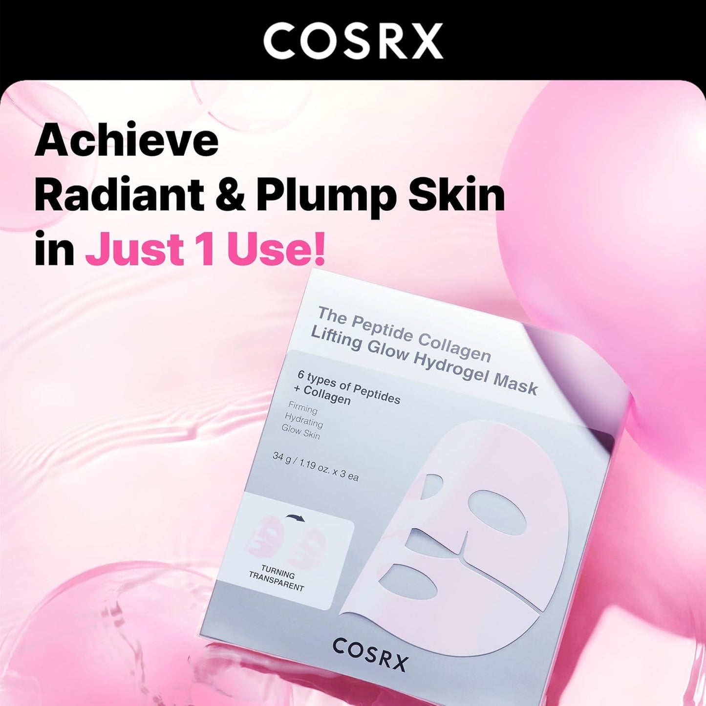 COSRX Pink Peptides Collagen Lifting Glow Hydrogel Face Masks Skincare