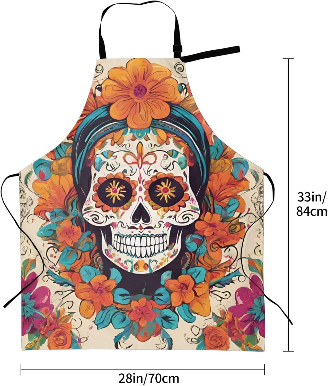 YANYU Floral Skull Print 28x33 In Kitchen Apron Stylish Chef Apron wit