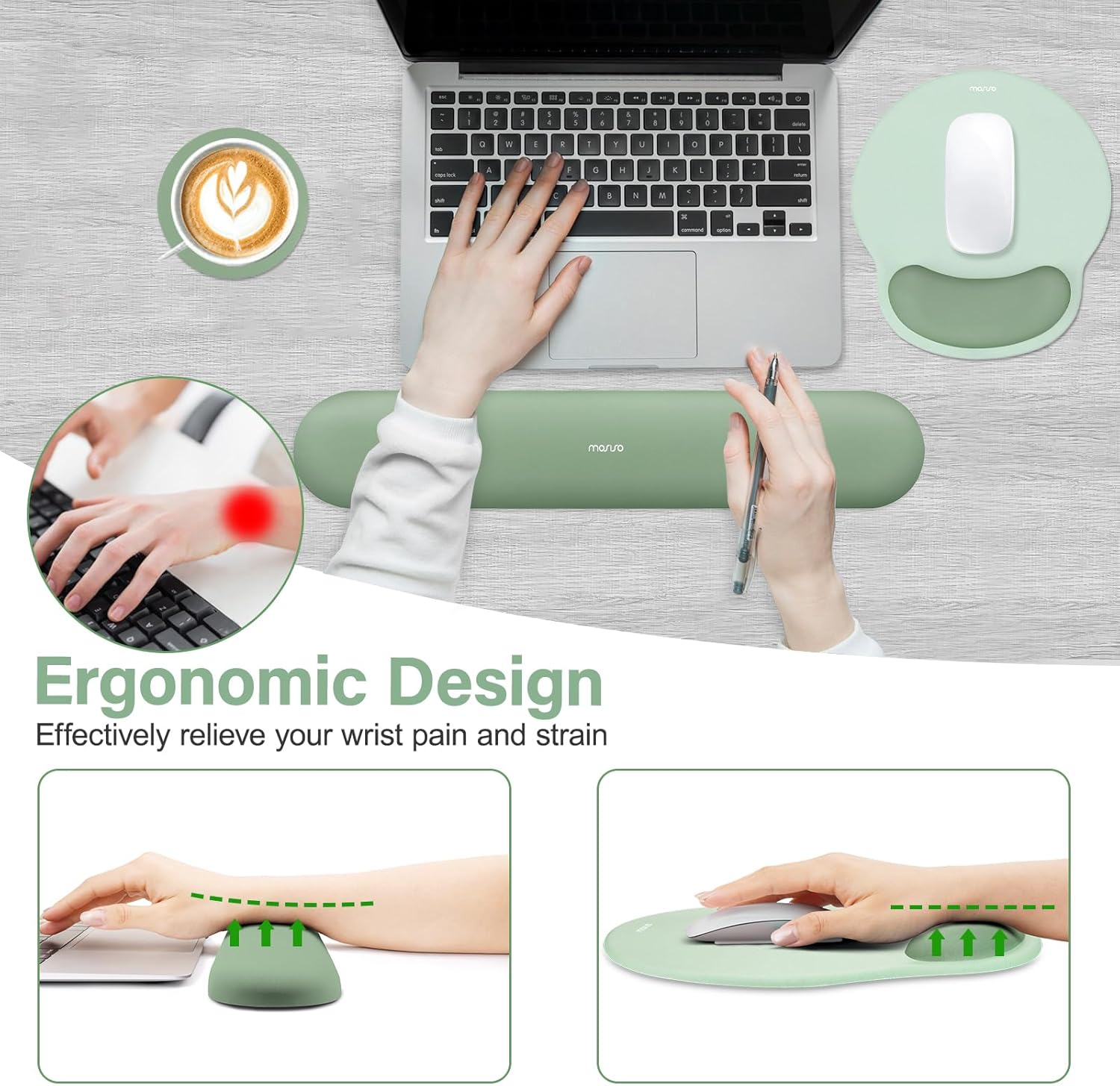 MOSISO Wrist Rest Support for Mouse Pad&Keyboard Set, Circle Curved Er