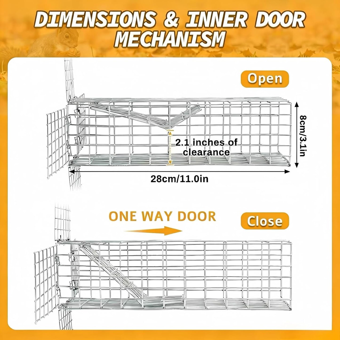 One Way Squirrel Door Excluder - Humane Chipmunk Excluder for Attics & Chimneys, Squirrel Traps with DIY Kit Including Screws, Pressure Plate,Gloves, Cable Ties & Copper Mesh